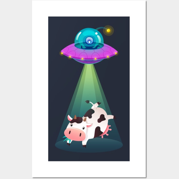 UFO Cow Abduction Wall Art by vladocar